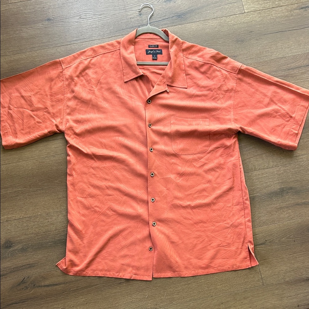 Joseph & Feiss Silk Coral Orange Short Sleeve Button Shirt !! 3XL